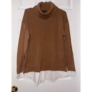 Jones New York women’s cowl neck dress shirt hem camel sweater size small J-1005